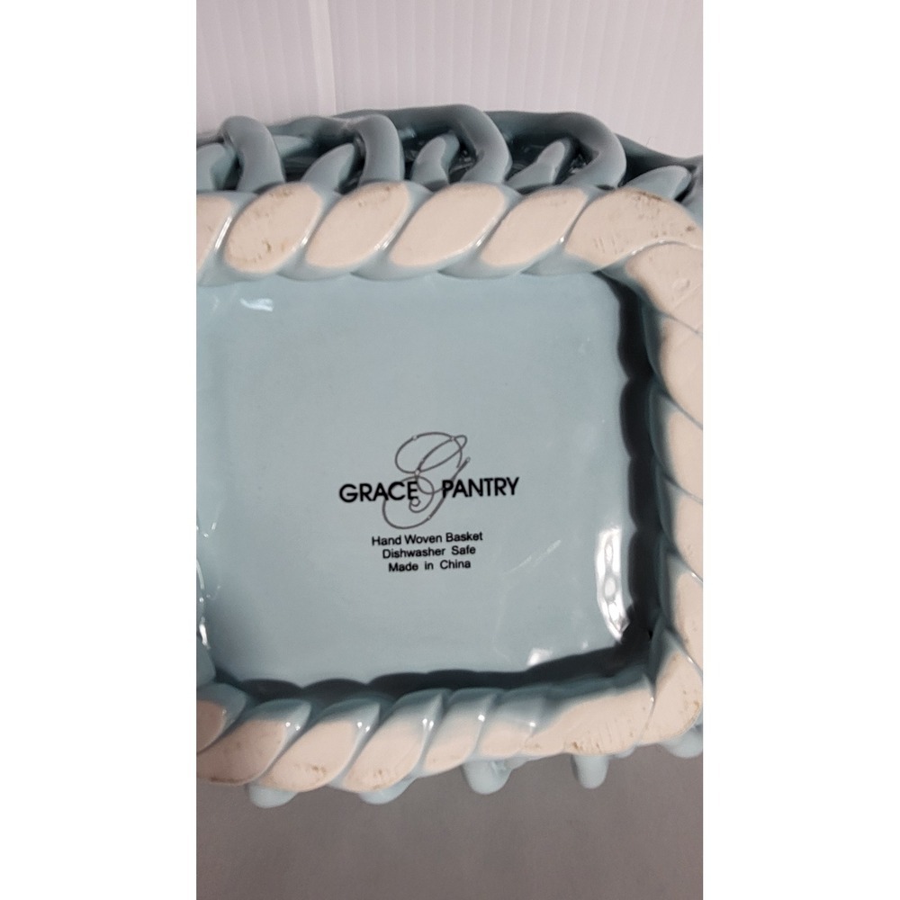 Grace Pantry Hand Woven Ceramic Basket Blue Pastel‎ Decorative Trinket Candy - Picture 4 of 6
